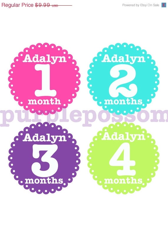 SALE Baby Month Stickers Baby Bright Girl add name Monthly Onesie Stickers Monthly Onesie Sticker Girl Baby Shower Gift Photo Prop Baby Mil