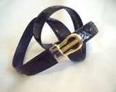 Skinny Black Snake Skin Belt with Gold and Silver Buckle