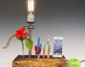 Dock Lamp for iPhone 5 or ANY iPod or iPhone. 449. Desk organizer. Edison bulb. Recycled wood.