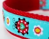 Ladybug and Daisies Dog Collar / adjustable