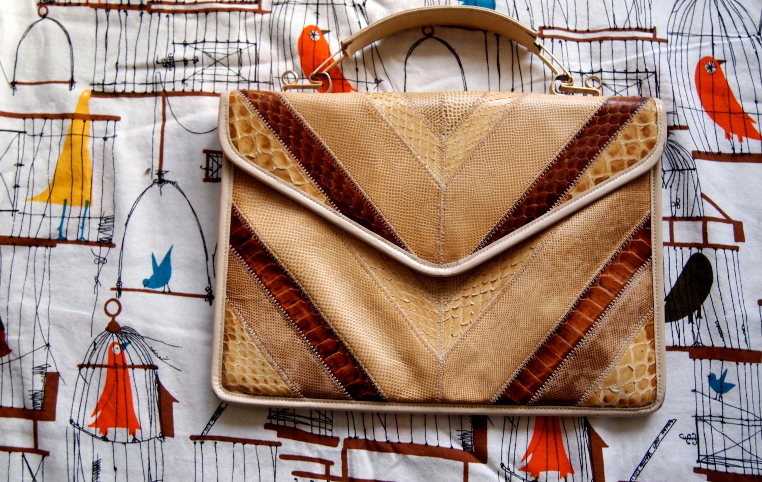 VTG 60s 70s Varon Multicolor Exotic Snakeskin Chevron Clutch Handbag Satchel Made in HUNGARY