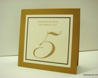 Wedding Table Numbers Tented Design Bride and Groom's name or Monogram Prepared in Colors to Coordinate with your Wedding Reception