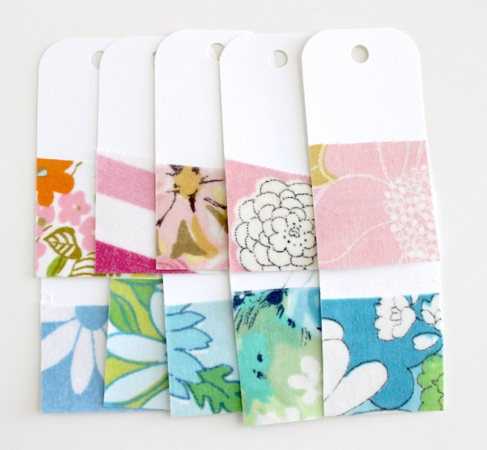 Vintage Fabric Covered Shipping - Gift - Hang Tags Small 10 pack - Blue, Pink