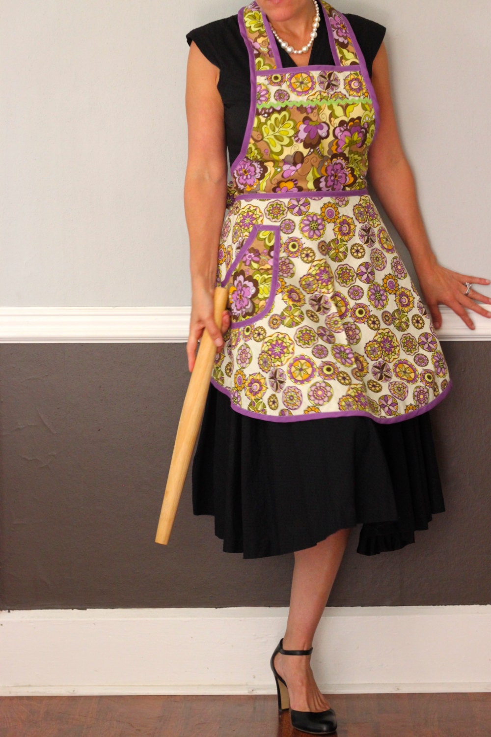 Kitchen Apron Retro Vintage Inspired Washable Cotton Full Apron
