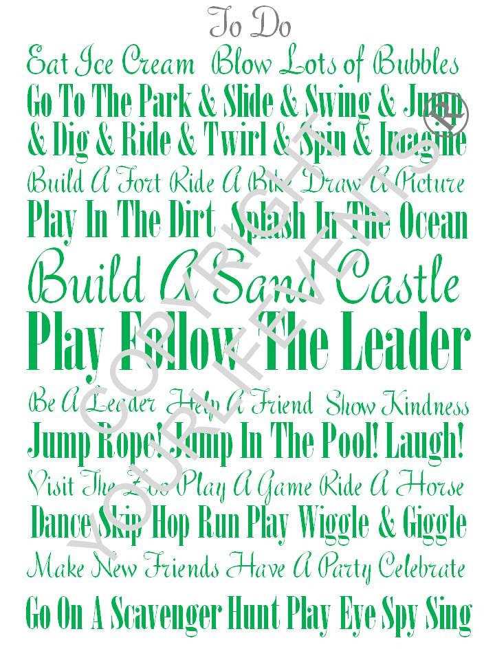 Printable Subway Wall Art - Kids Fun 'To Do' List - Instant Download - Green Il_170x135