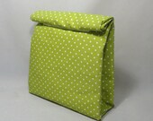 Lunch Bag . Reusable Lunch Sack . Brown Paper Bag . Green Dots