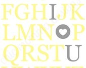 Alphabet ABC I Love Heart You Neutral Yellow Gray Grey Nursery Wall Art Print Subway Art Typography Digital Print