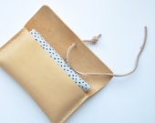 Natural tan leather pouch & medium sized cotton tote