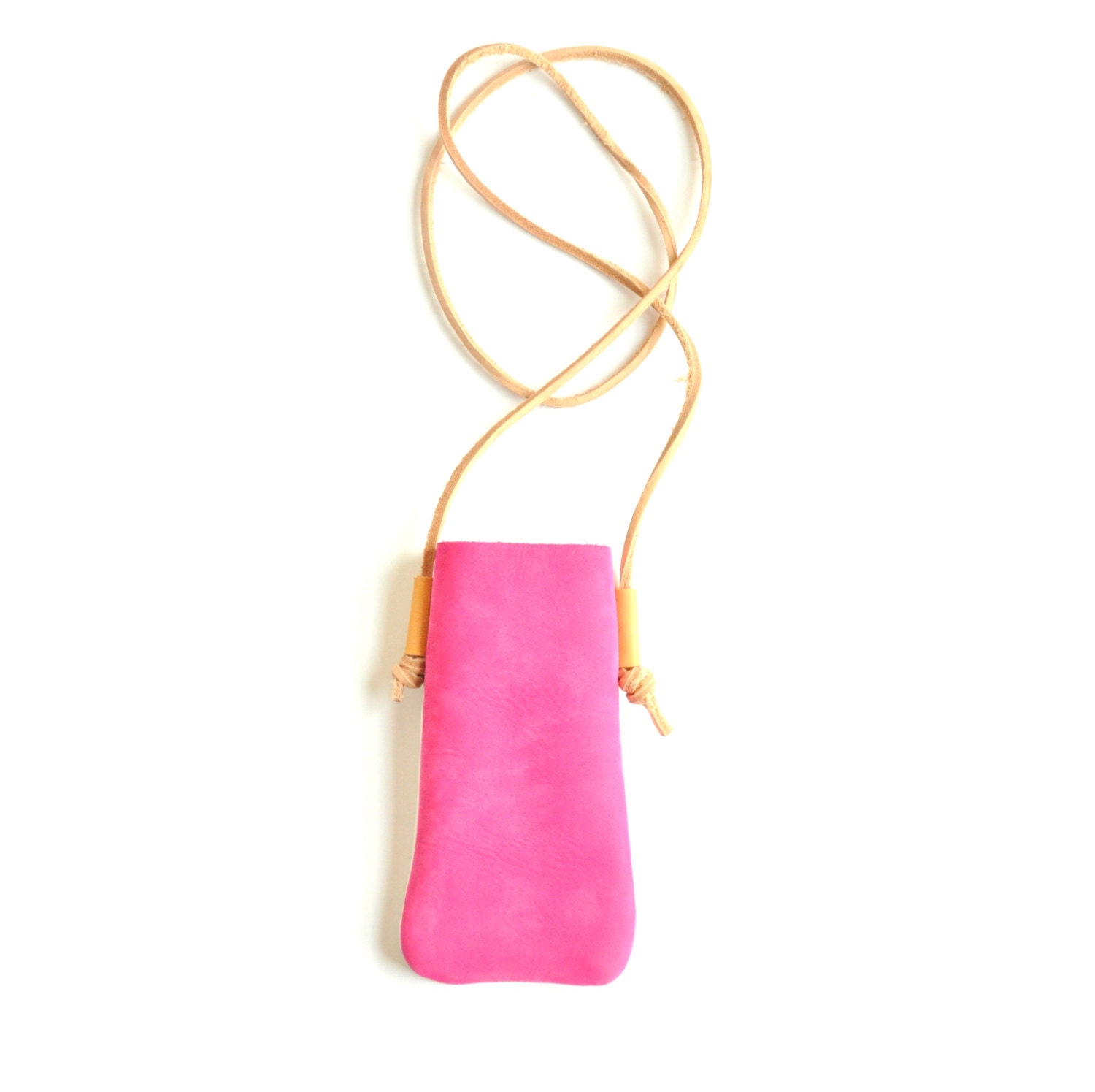 Two-tone leather cell phone case - Fushia (nubuck) & White (leather)