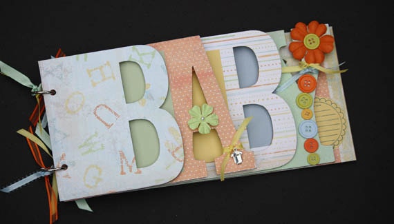 Baby scrapbook album, premade scrapbook, word chipboard album, gender neutral, baby shower gift, newborn, baby boy or girl, unisex baby UB4