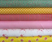 Pink/Green/Yellow/Red floral fabric bundle, 1 fat quarter each