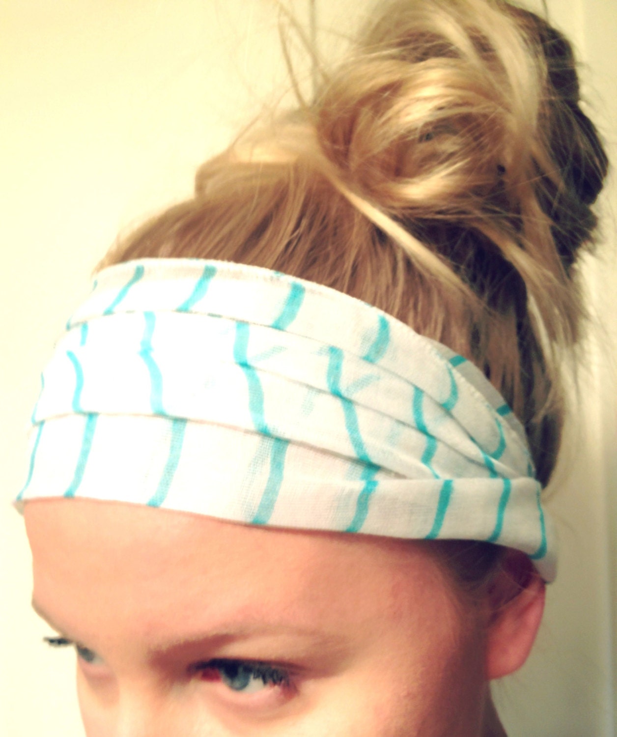 As Seen On Brickyard Buffalo Yoga Hipster Scarf Head Wrap Bright Purple Neon Cyan White Stripe Stretch Non-Marking DOLLAR SHIPPING in US