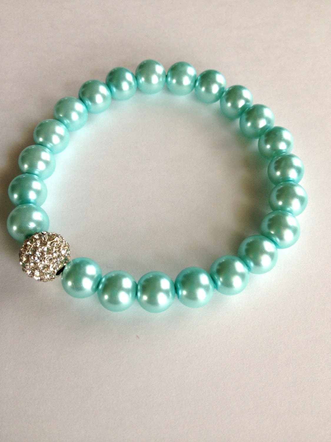 Tiffany Blue Mint Pearl and Silver Fashion Stretch Pave Rhinestone Arm Candy Stack Bracelet 8mm Elegant Vintage Inspired DOLLAR SHIP in us