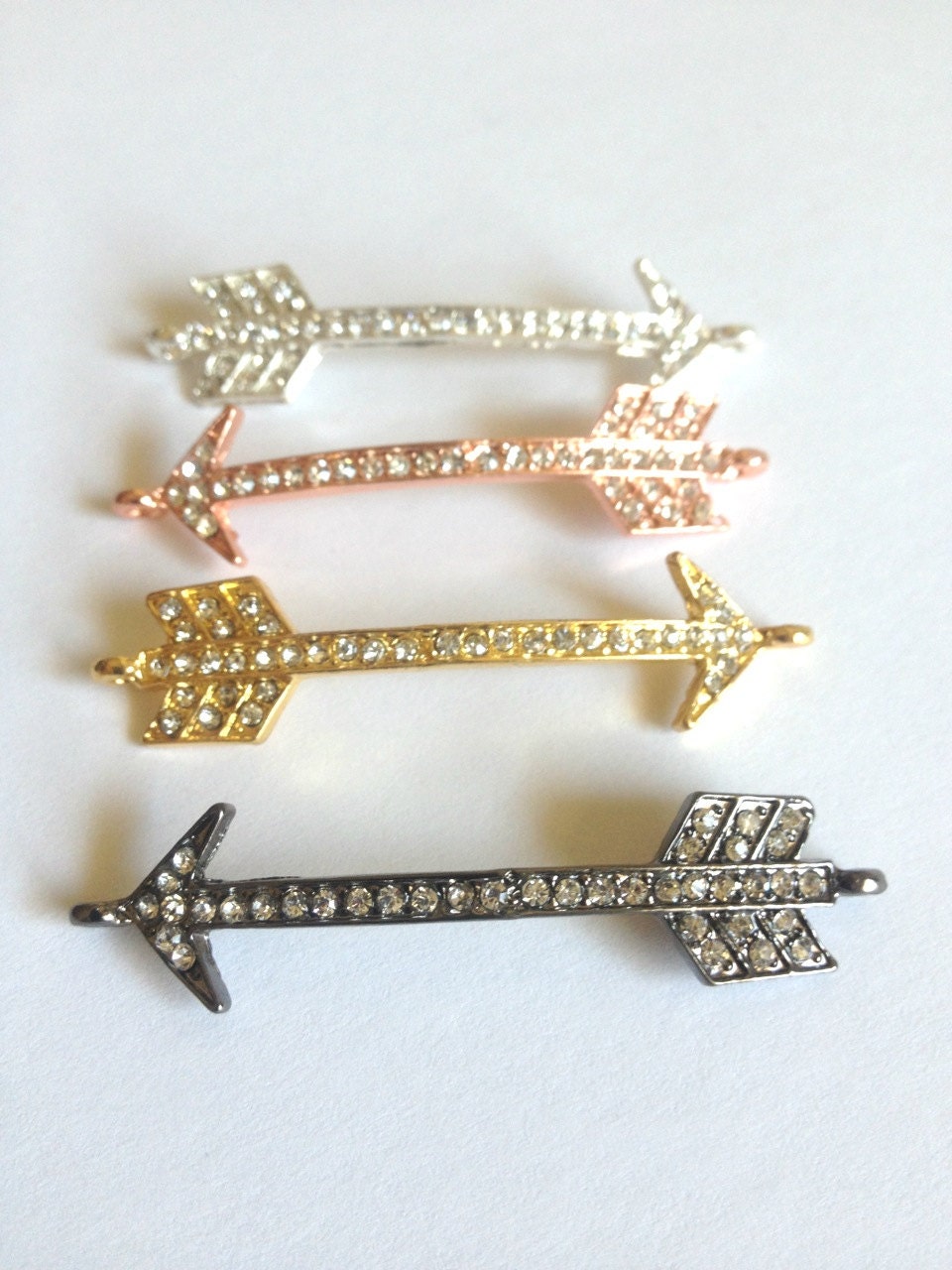Rhinestone Pave Set Metal Alloy Arrow Jewelry Connector Silver Rose Gold Gunmetal Arm Candy Clear Swarovski Crystal Choose One DOLLAR SHIP