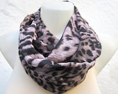 infinity scarf Loop scarf Neckwarmer Necklace scarf Fabric Chiffon scarf  brown  black  pink -leopard pattern