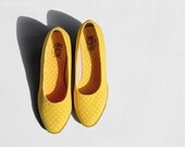 Vintage Sunshine Yellow Polka Dot Espadrille Wedges Shoes - 7M