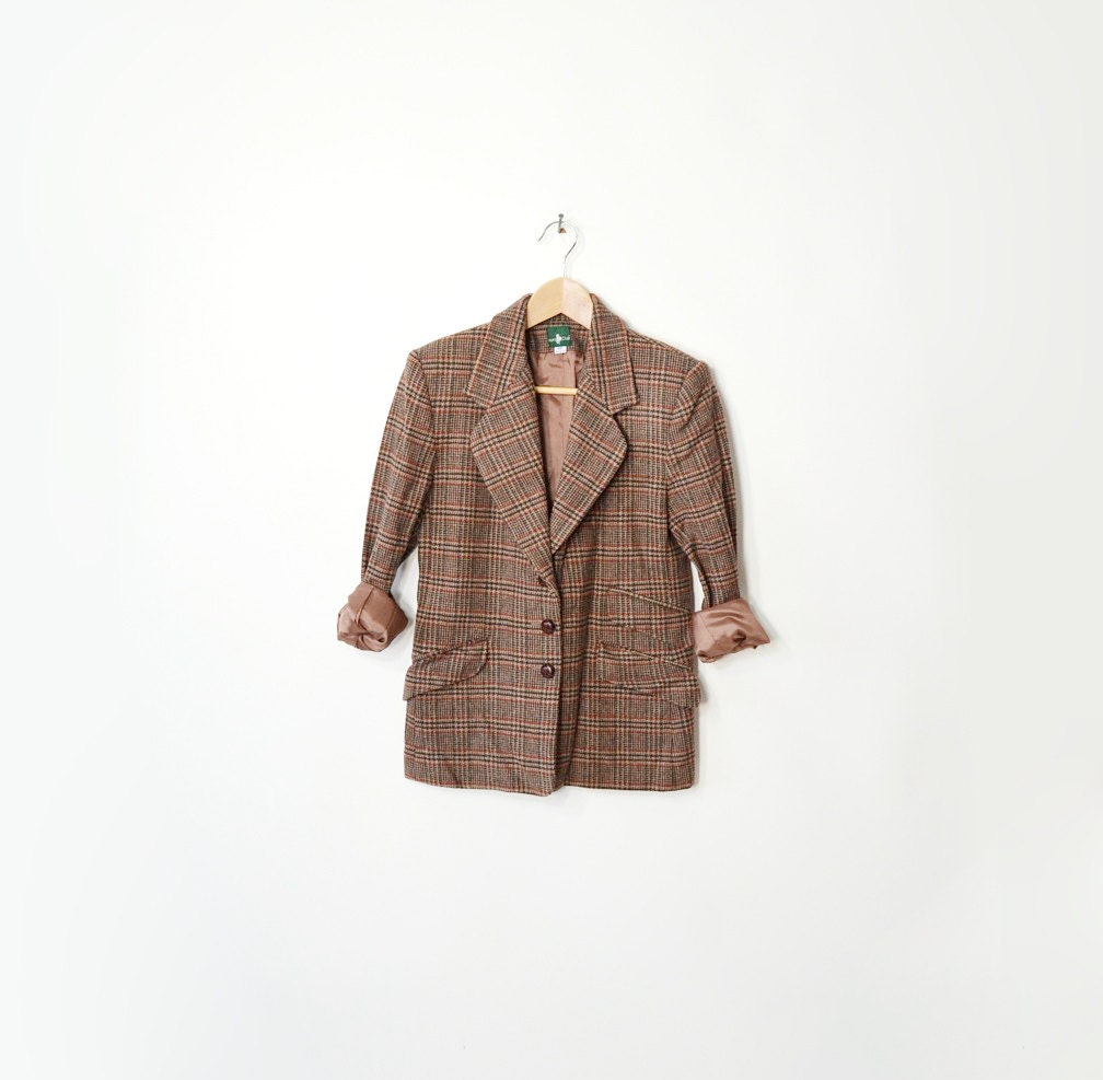 Vintage Brown Plaid Royal Hunting Blazer Jacket - 6 P