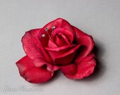 Real Touch Rose Hair Fascinator/ Brooch/ Hair Clip, rhinestone sprays -  red yellow orange green coral peach pink white ivory