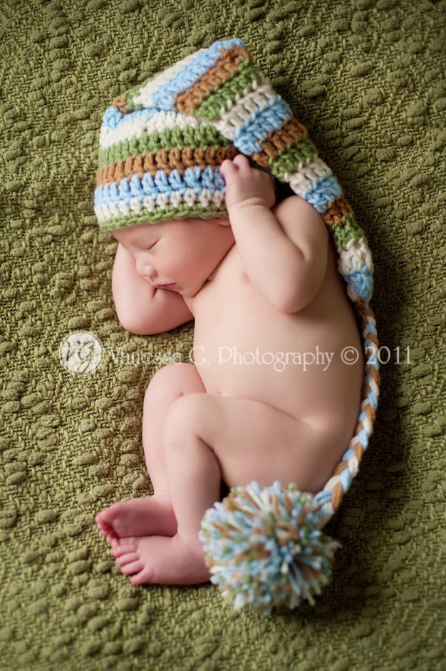 You PICK the COLORS custom Long tail Stripe Elf hat You CHOOSE the Color newborn portraits, makes a great photo prop for baby girl or boy