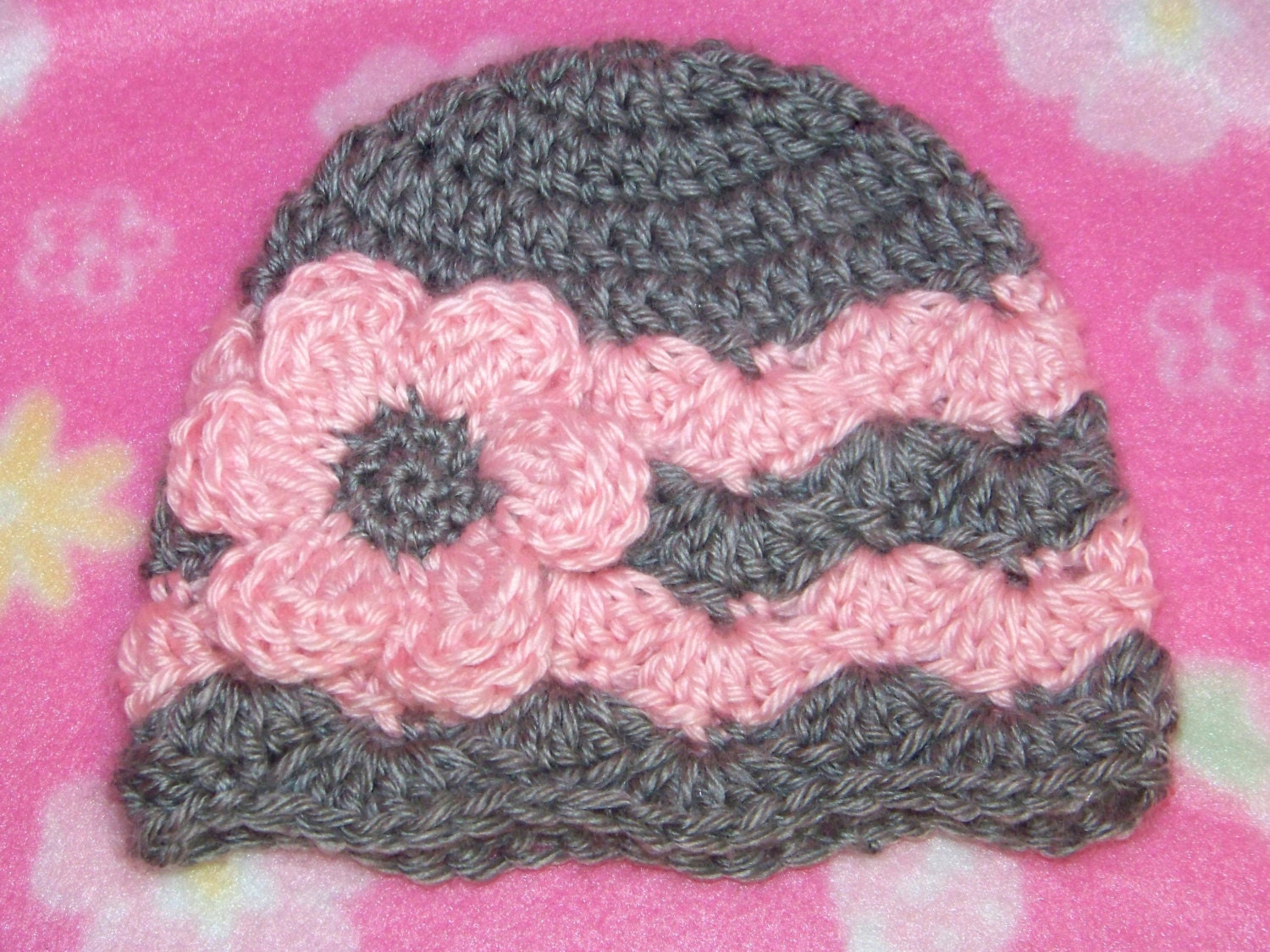 Baby Hat, Baby Girl Hat, Newborn Baby Hat,Chevron Crochet Hat, Gray, Pink, Beanie Hat, Gift, Photo Prop