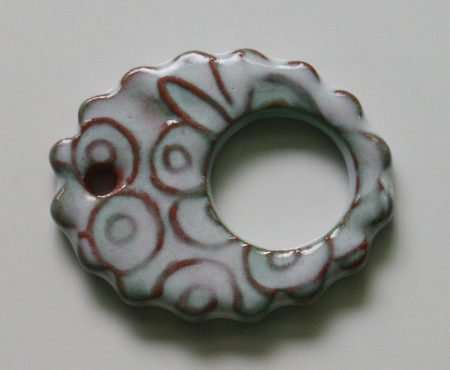 Handmade Ceramic Link Connector Floral Pendant 1051813