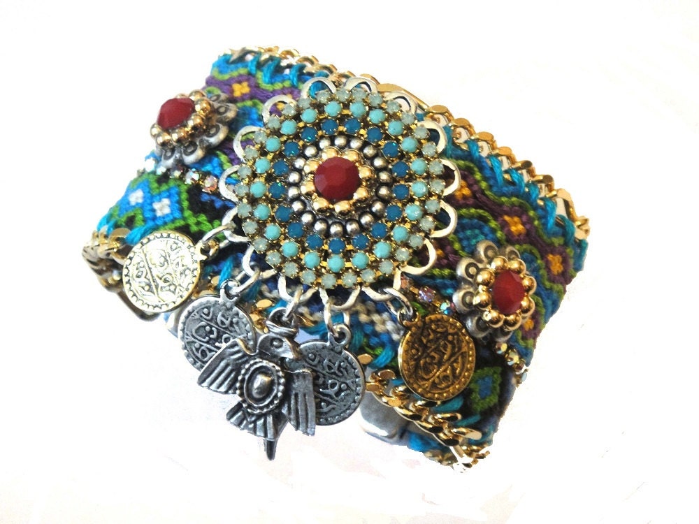 Native American / Aztec - Navajo inspired friendship bracelet cuff - statement jewelry - navajo jewelry - boho chic hippie jewelry