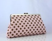 ON SALE Sample Sale - Polka Dots (Brown on Pink) - 8 inches Large Silver Frame Clutch