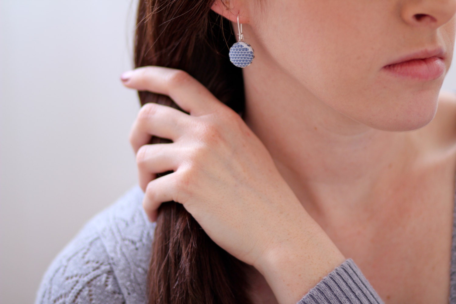 cotton and lace dangle button earrings: choose your color