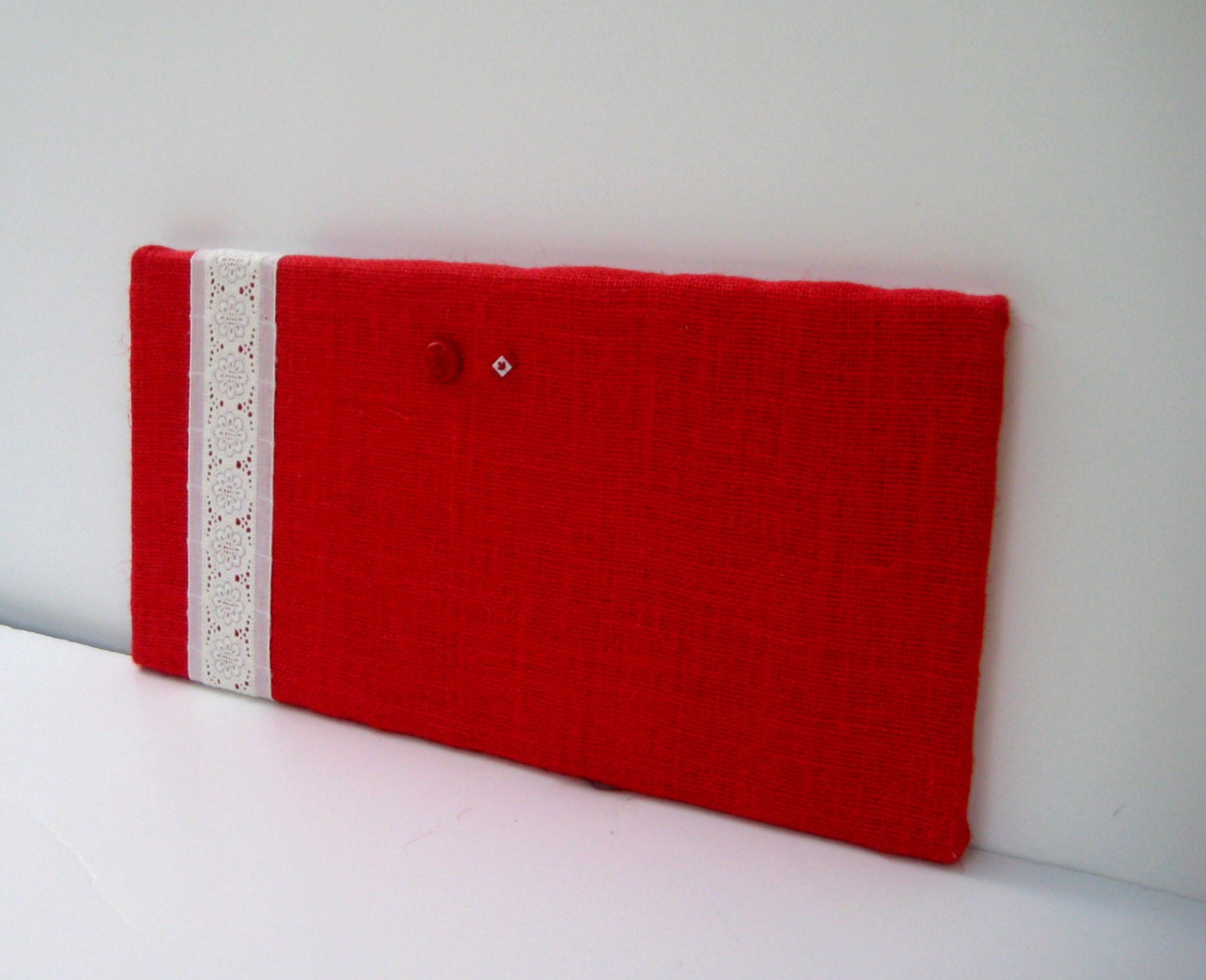 Burlap and Lace Bulletin Board, Cottage chic Memo or Pin board in Red and White, Canada Day
