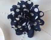 Navy Blue Polka Dot Chiffon Flower Hair Clip