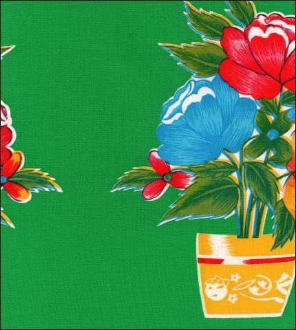 55x55 Flower Pot Green Oilcloth Tablecloth