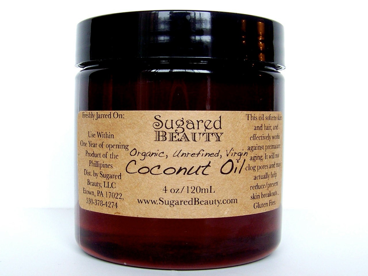 Organic Virgin Unrefined Coconut Oil. Four Ounces. Healthy Face and Body Moisturizer. Delicious Coconut Smell. Vegan, Gluten Free