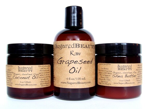Value Set - Organic Coconut Oil, Organic Shea Butter and Grapeseed Oil - Healthy Beauty Care
