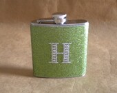 Lime Green Sparkly with Rhinestone Initial 6 ounce Stainless Steel Girly Gift Flask KR2D 6382