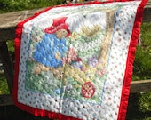 Paddington Bear Baby Crib Quilt Quilted Garden Wheelbarrow Flowers Tree Red Ruffle Child Wall Hanging Tapestry Home Decor