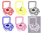 vinyl record player clock. A real working clock movement with vinyl record player decal