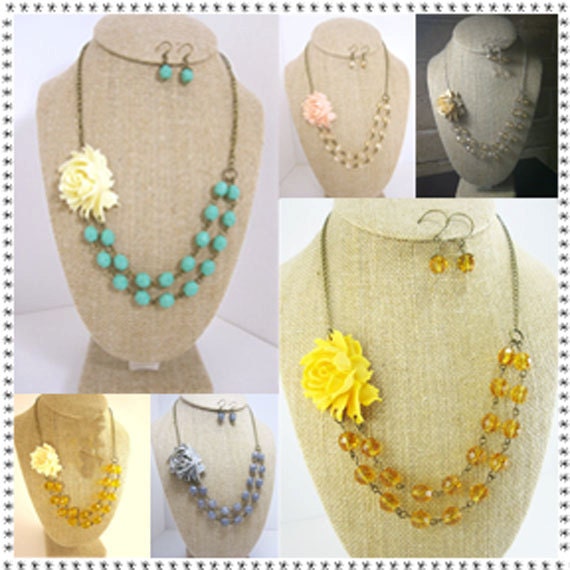 Double Strand Necklace Design Your Own Flower Necklace Statement Necklace Bridesmaid Jewelry Wedding Jewelry Bridesmaid Necklace