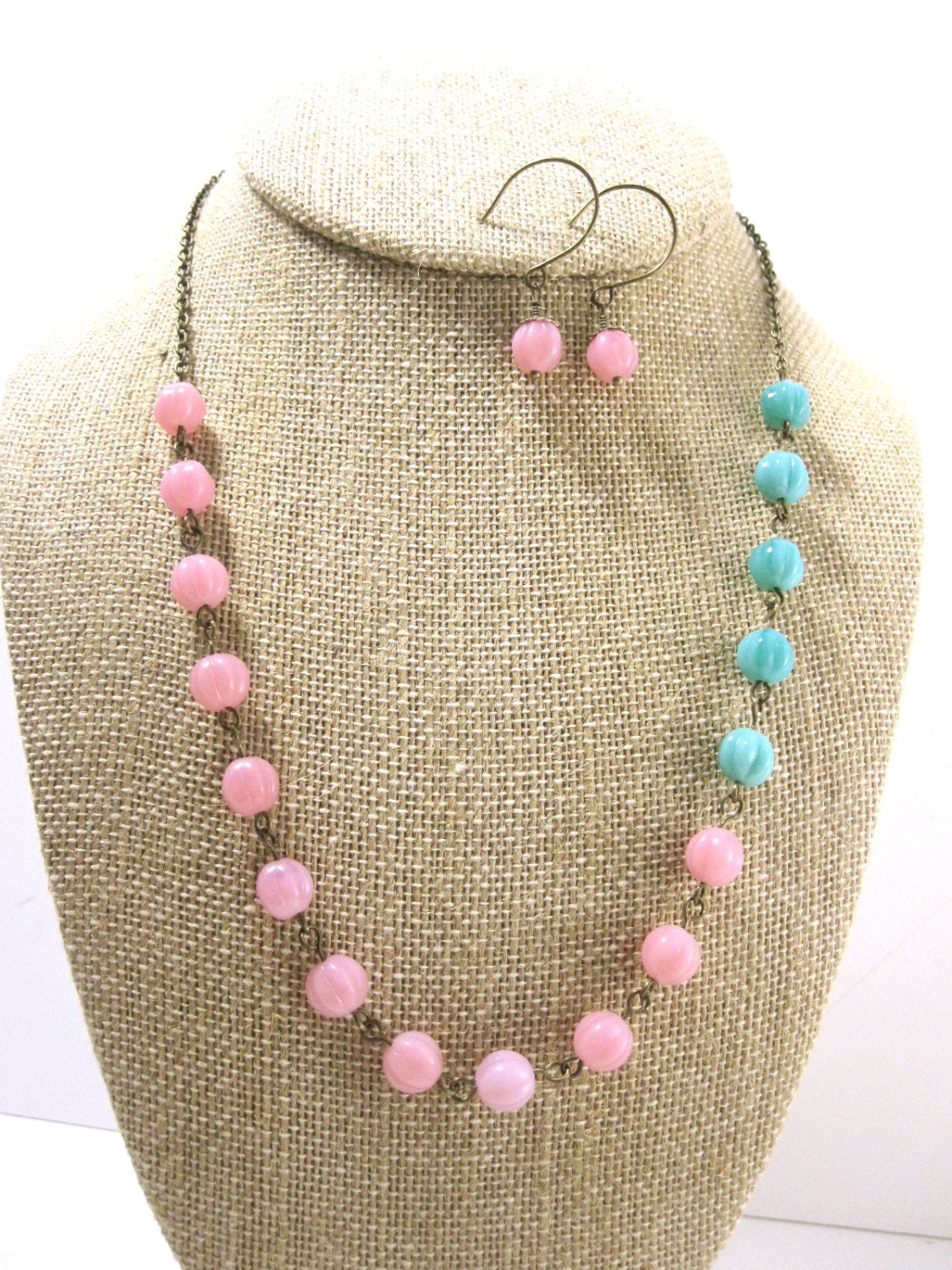 Color Block Necklace Pink Necklace Turquoise Necklace Pink Jewelry Turquoise Jewelry Color Block Jewelry Pastel Jewelry