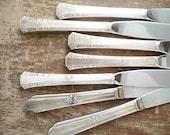 Vintage Silver knives, Shabby Chic Silverplate Knife Set, Mixed Patterns