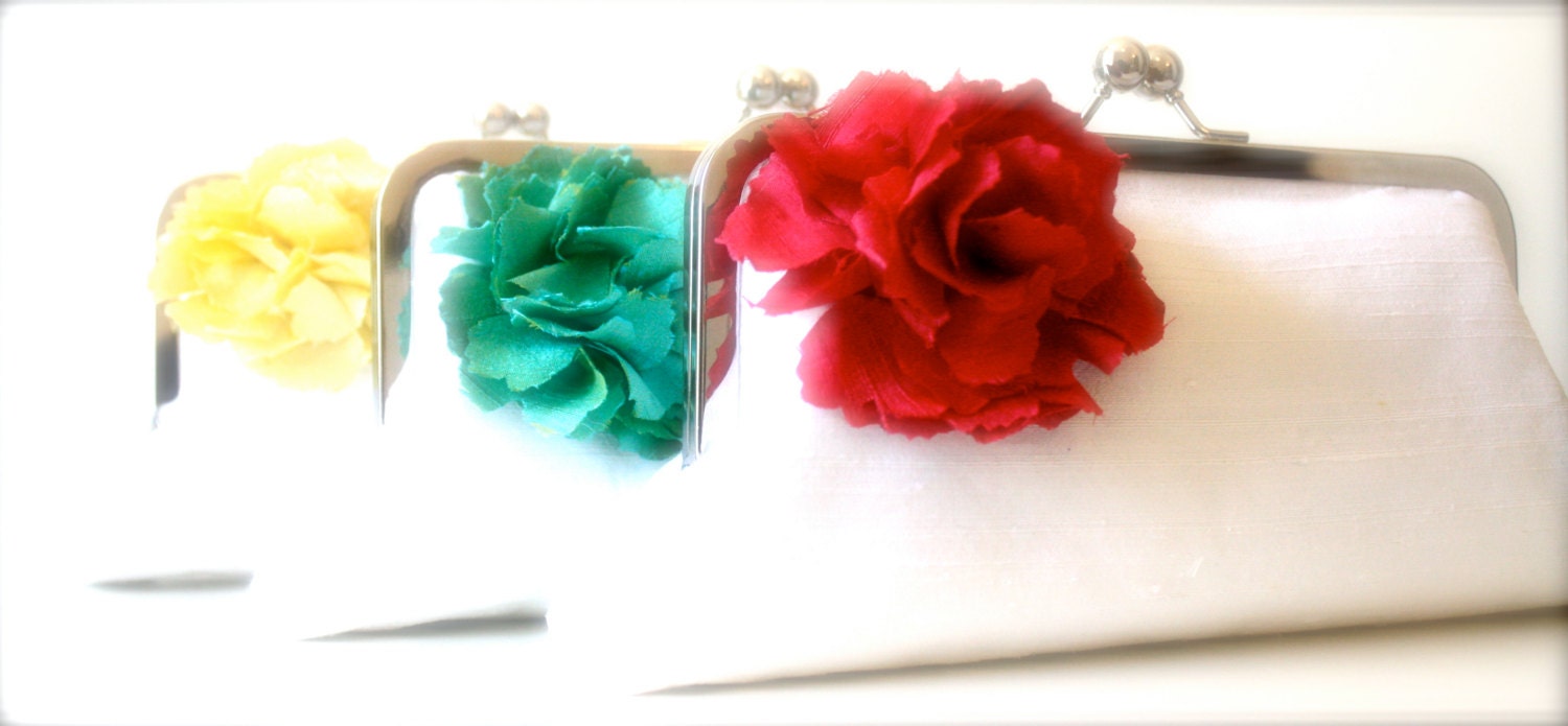 Spring Colorful Floral Wedding Clutch in Daffodil Yellow, Light Mermaid Green and Strawberry Red- Made to Order