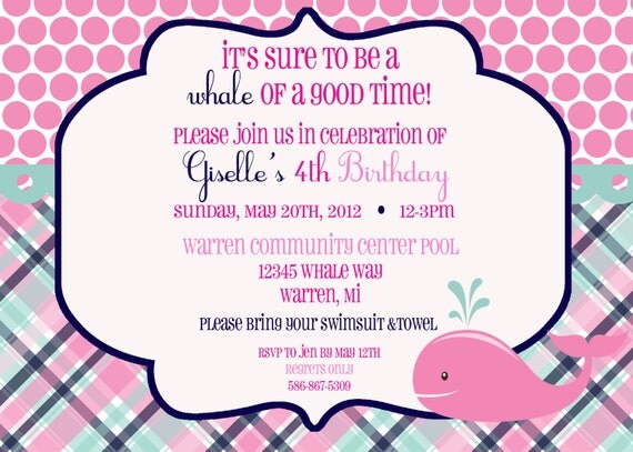 Wittle Whale Collection: Set of 12 5x7" Birthday Invites. Custom, personalized. Under the Sea Whale Birthday. Il_570xn