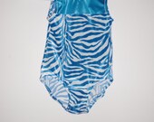 Teal and white stretch velvet girls leotard
