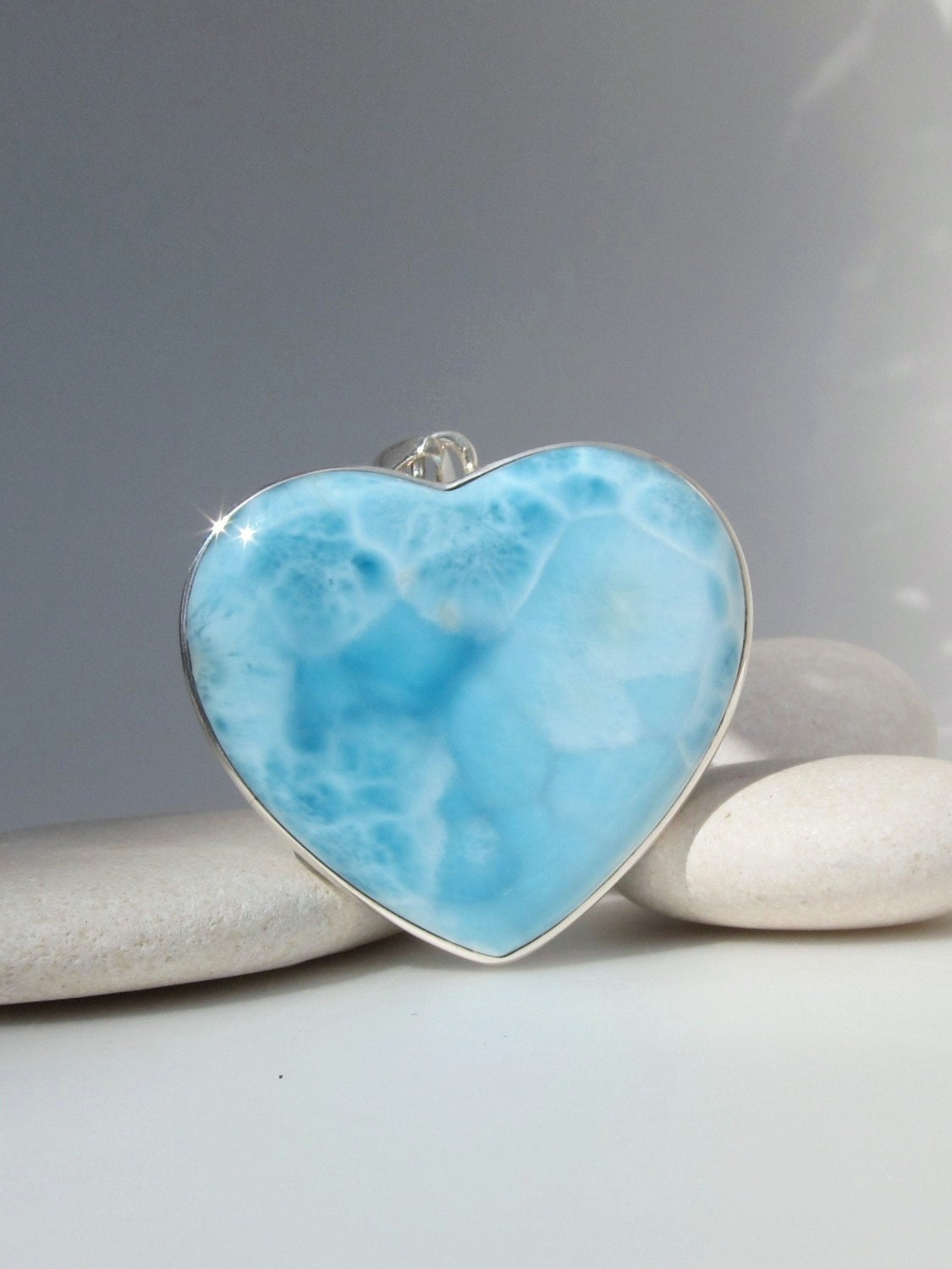 New Larimar heart pendant, Sweet Sweet Love - romantic pastel turquoise Larimar BIG stone