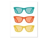Sunglasses Digital Print - Bold Summer Colors - Teal Turquoise Orange Yellow - Ray Ban - Beach Vacation - Modern Wall Decor - Under 20