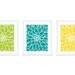 Dahlia Flower No.2 Digital Print Set - Art Wall - Modern Home Decor - Green Tender Shoots Teal Yellow - Bright Spring Summer Colors