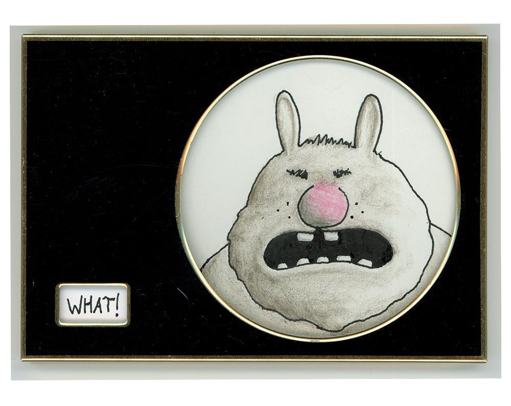 What (exclamation)  Angry rabbit desk accessory
