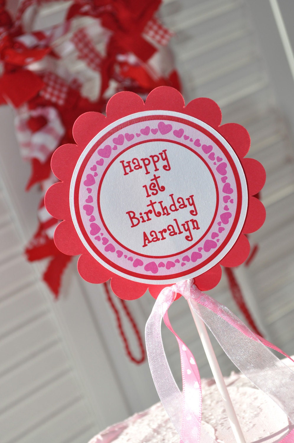 Heart Cake Topper - Valentine's Day Birthday Party - February Birthday - Heart Birthday Decorations Il_570xn