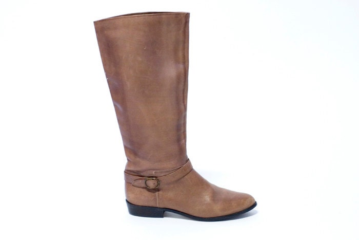 Vintage Brown Leather Riding Boots Ankle Strap