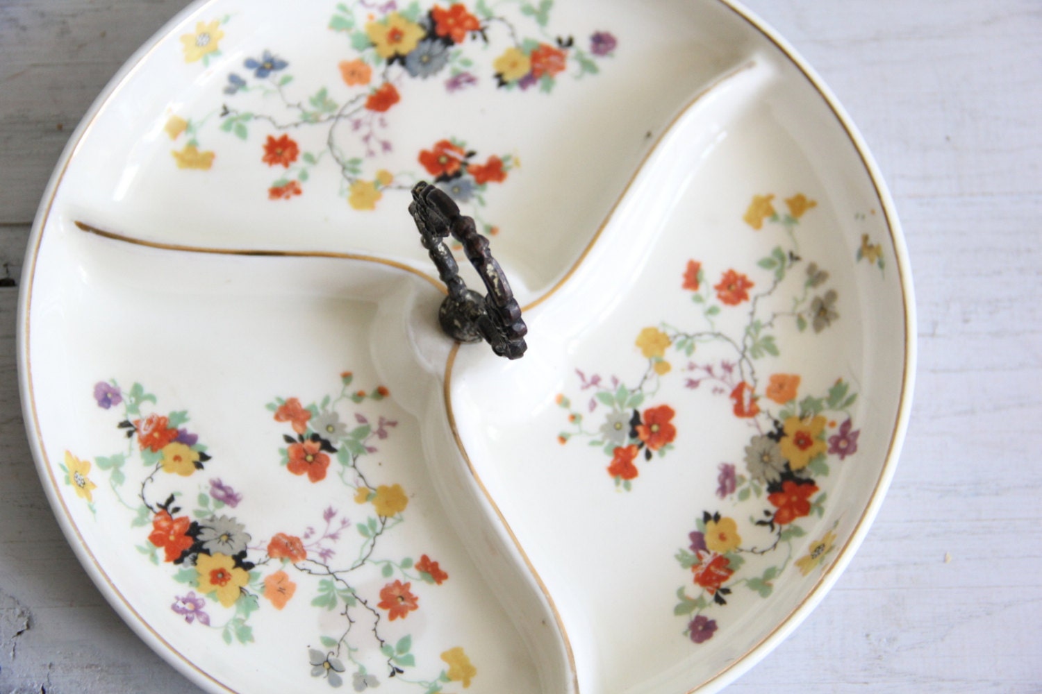 vintage serving dish / japan, flowers