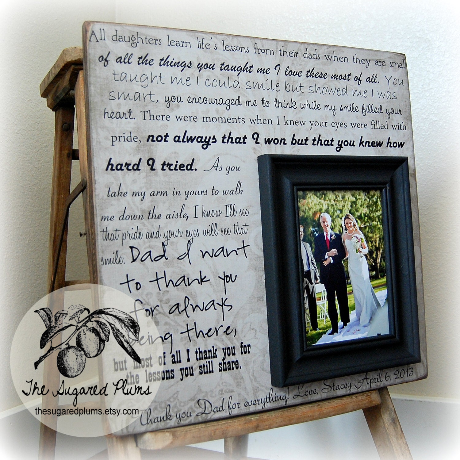 Father of the Bride Picture Frame, Thank you Gift, Dad, Daddy, ALL DAUGHTERS LEARN, 16x16 Parents Thank You Gift